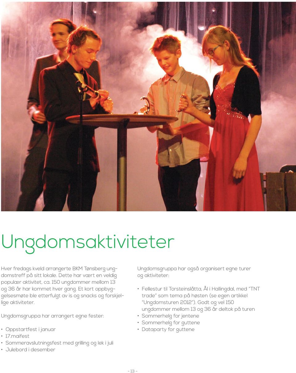 Ungdomsgruppa har arrangert egne fester: Oppstartfest i januar 17.