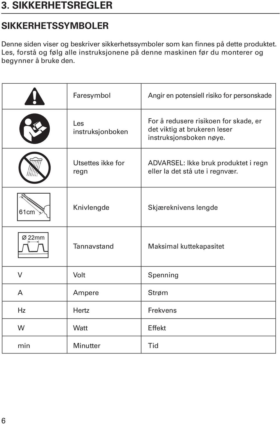 Faresymbol Angir en potensiell risiko for personskade Les instruksjonboken For å redusere risikoen for skade, er det viktig at brukeren leser instruksjonsboken