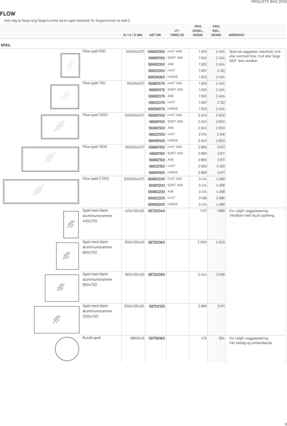 56682050 ASK 1 923 2 404 56622050 HVIT 1 697 2 122 56699050 FARGE 1 923 2 404 Flow speil 750 750/640/27 56680075 HVIT ASK 1 923 2 404 56681075 SORT ASK 1 923 2 404 56682075 ASK 1 923 2 404 56622075