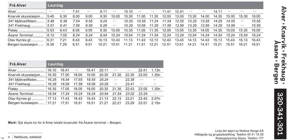 29 14.59 15.59 Flatøy... 5.53 6.43 8.05 9.05 9.35 10.05 10.35 11.05 11.35 12.05 13.05 13.35 14.05 14.35 15.05 15.35 16.05 Åsane Terminal... 6.12 7.02 8.24 9.24 9.54 10.24 10.54 11.24 11.54 12.24 13.