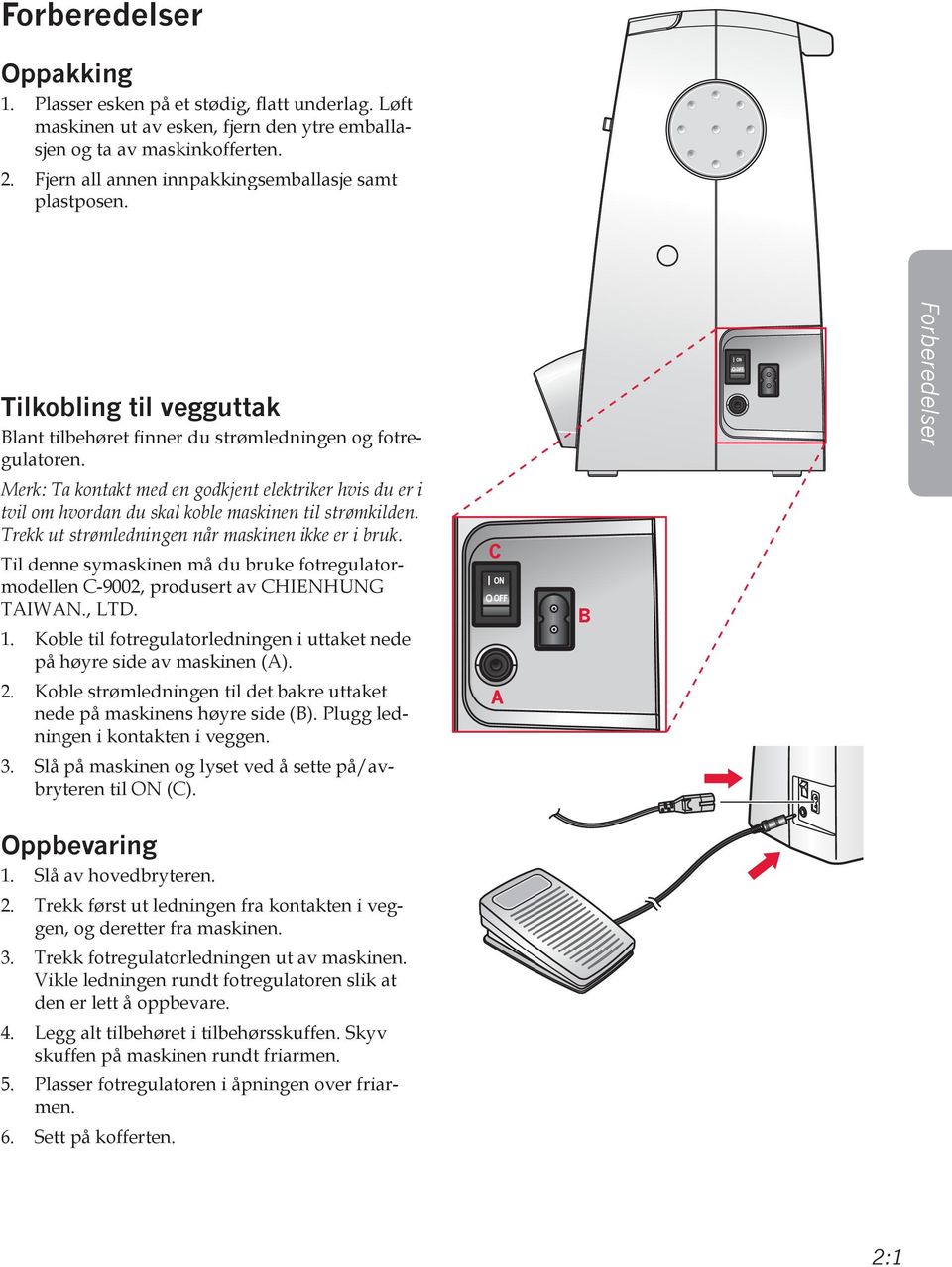 Merk: Ta kontakt med en godkjent elektriker hvis du er i tvil om hvordan du skal koble maskinen til strømkilden. Trekk ut strømledningen når maskinen ikke er i bruk.