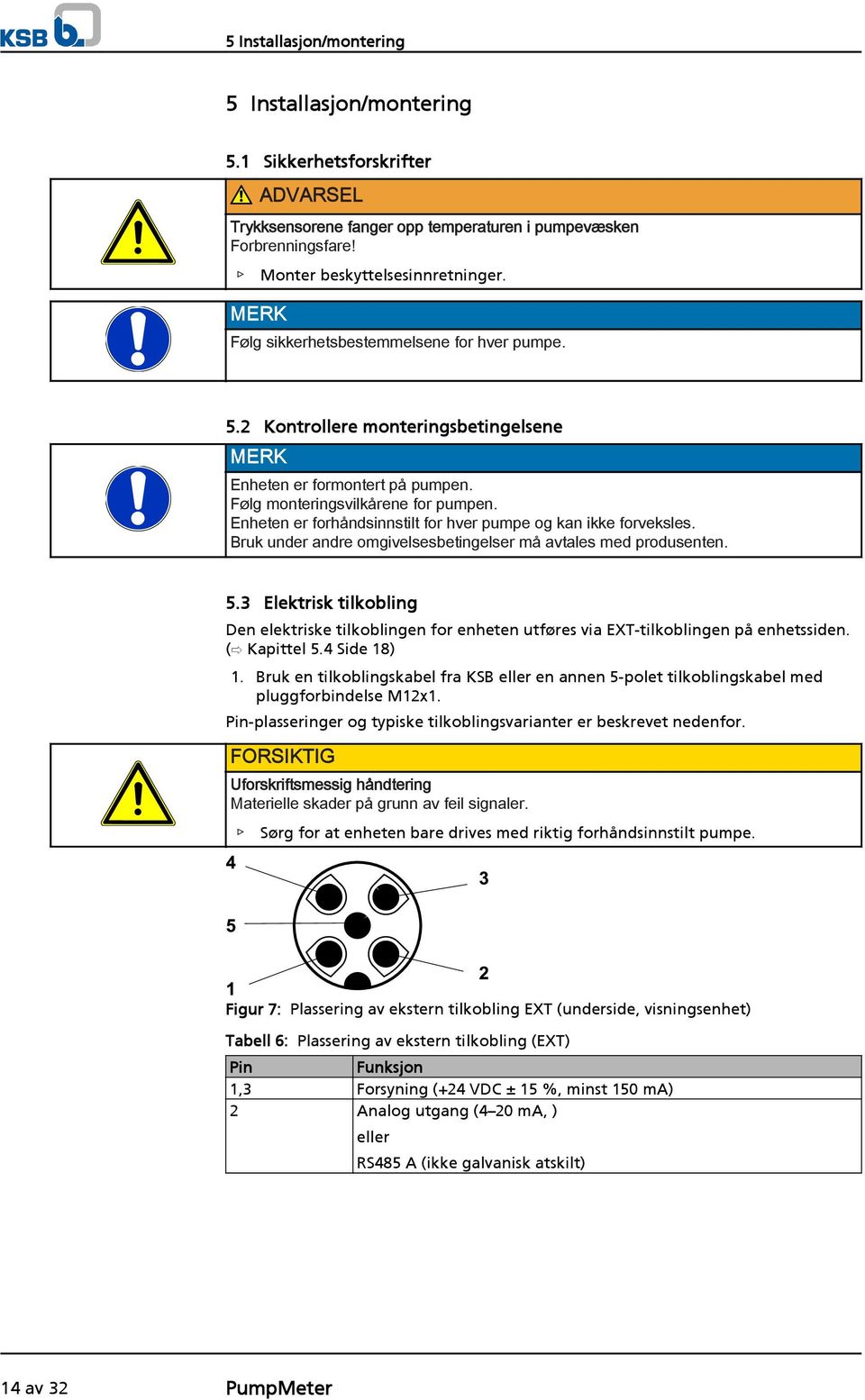 Enheten er forhåndsinnstilt for hver pumpe og kan ikke forveksles. Bruk under andre omgivelsesbetingelser må avtales med produsenten. 5.