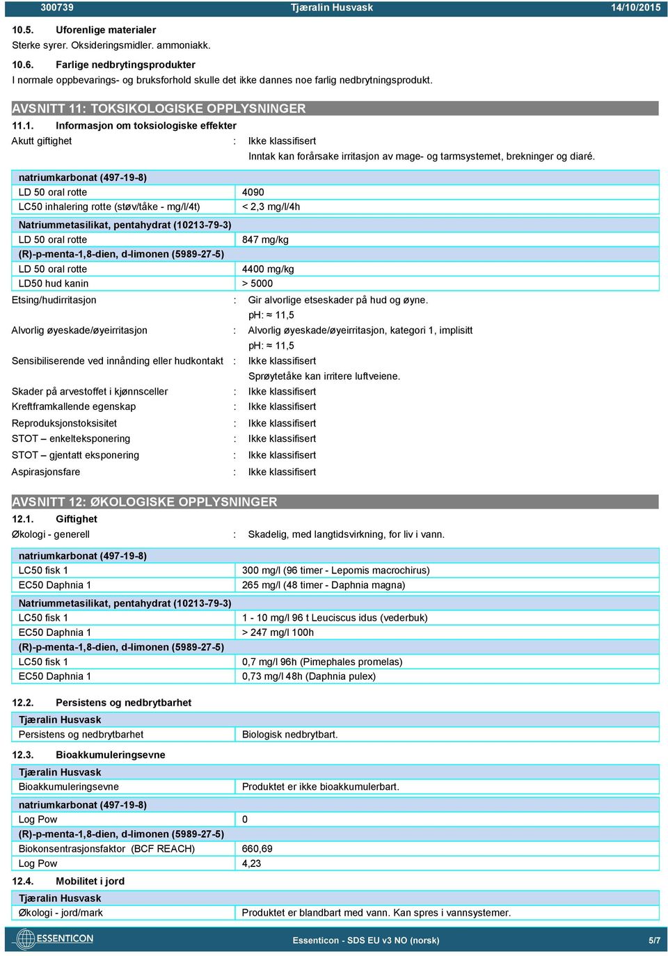 : TOKSIKOLOGISKE OPPLYSNINGER 11