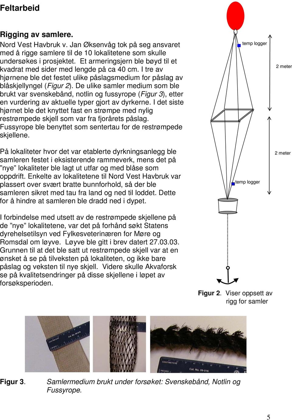 De ulike samler medium som ble brukt var svenskebånd, notlin og fussyrope (Figur 3), etter en vurdering av aktuelle typer gjort av dyrkerne.