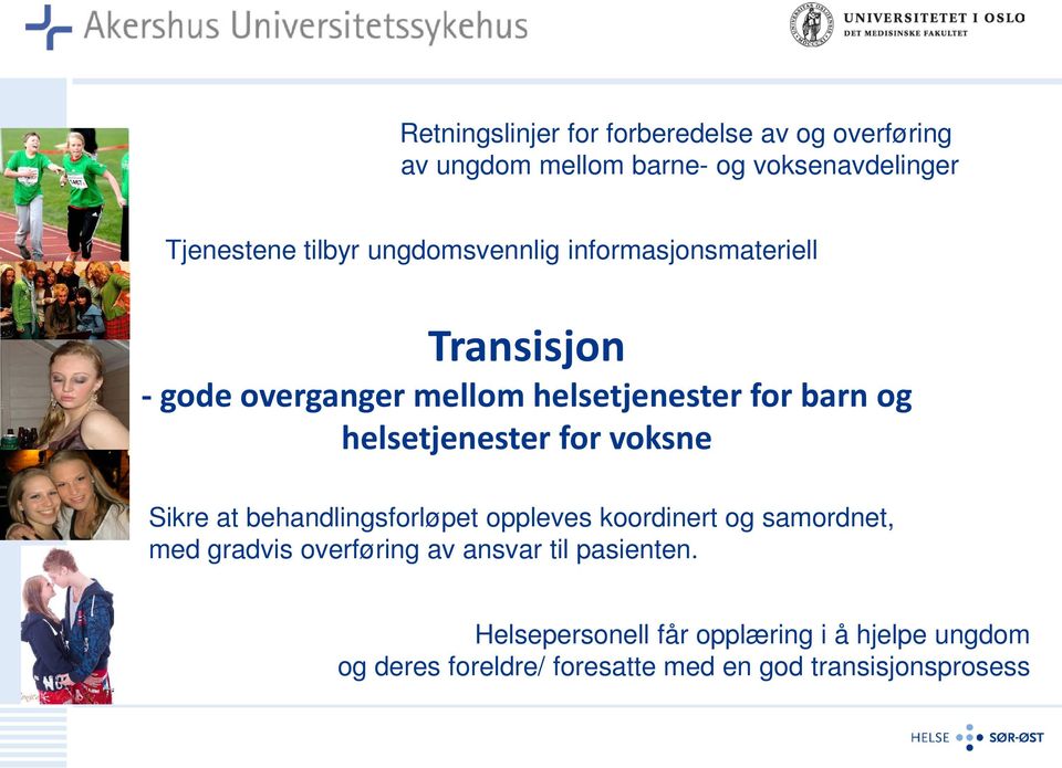 helsetjenester for voksne Sikre at behandlingsforløpet oppleves koordinert og samordnet, med gradvis overføring