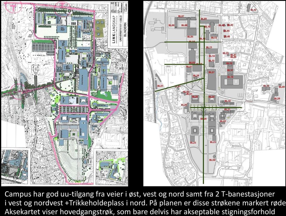 nord. På planen er disse strøkene markert røde Aksekartet