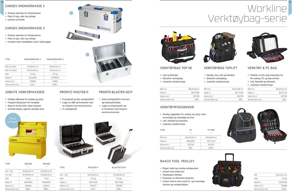 VERKTØYBAG TOP 06 VERKTØYBAG TOPLIFT VERKTØY & PC BAG 4,5 kg 8,7 kg Nobb nr 45142281 24798357 Varenr gr 2 370026 41862 Veil pris eks mva 1124, 2939, Lett og fleksibel Slitesterk verktøybag Justerbar