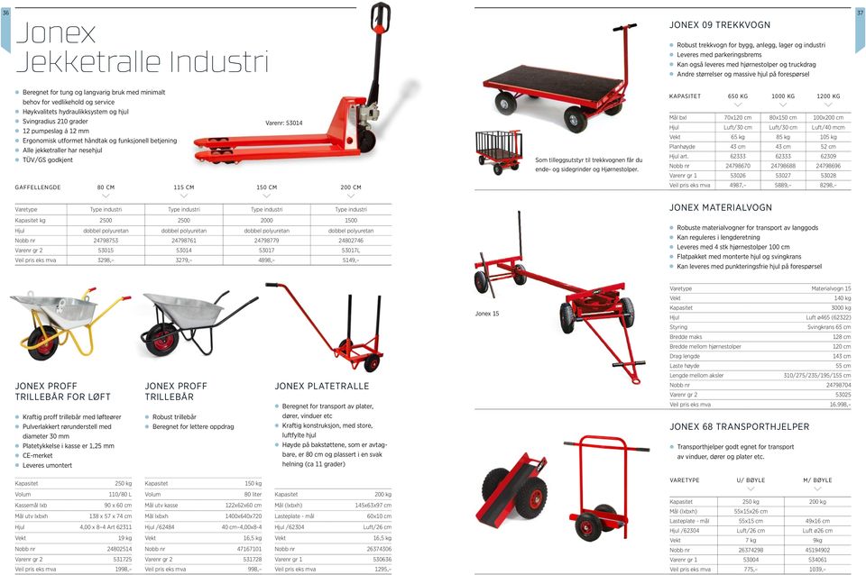 Ergonomisk utformet håndtak og funksjonell betjening Alle jekketraller har nesehjul TÜV/GS godkjent Varenr: 53014 GAFFELLENGDE 80 CM 115 CM 150 CM 200 CM Som tilleggsutstyr til trekkvognen får du