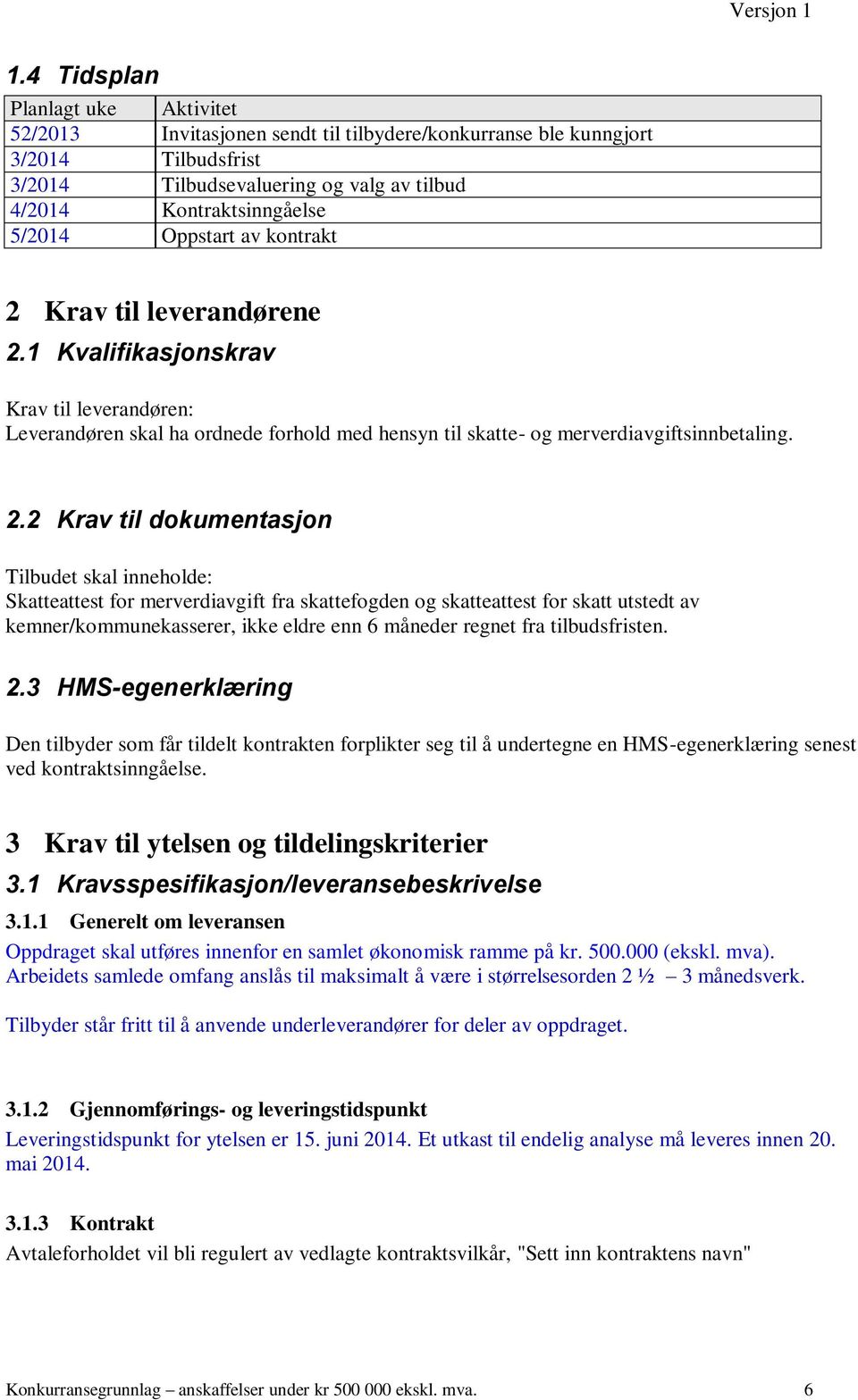 Krav til leverandørene 2.