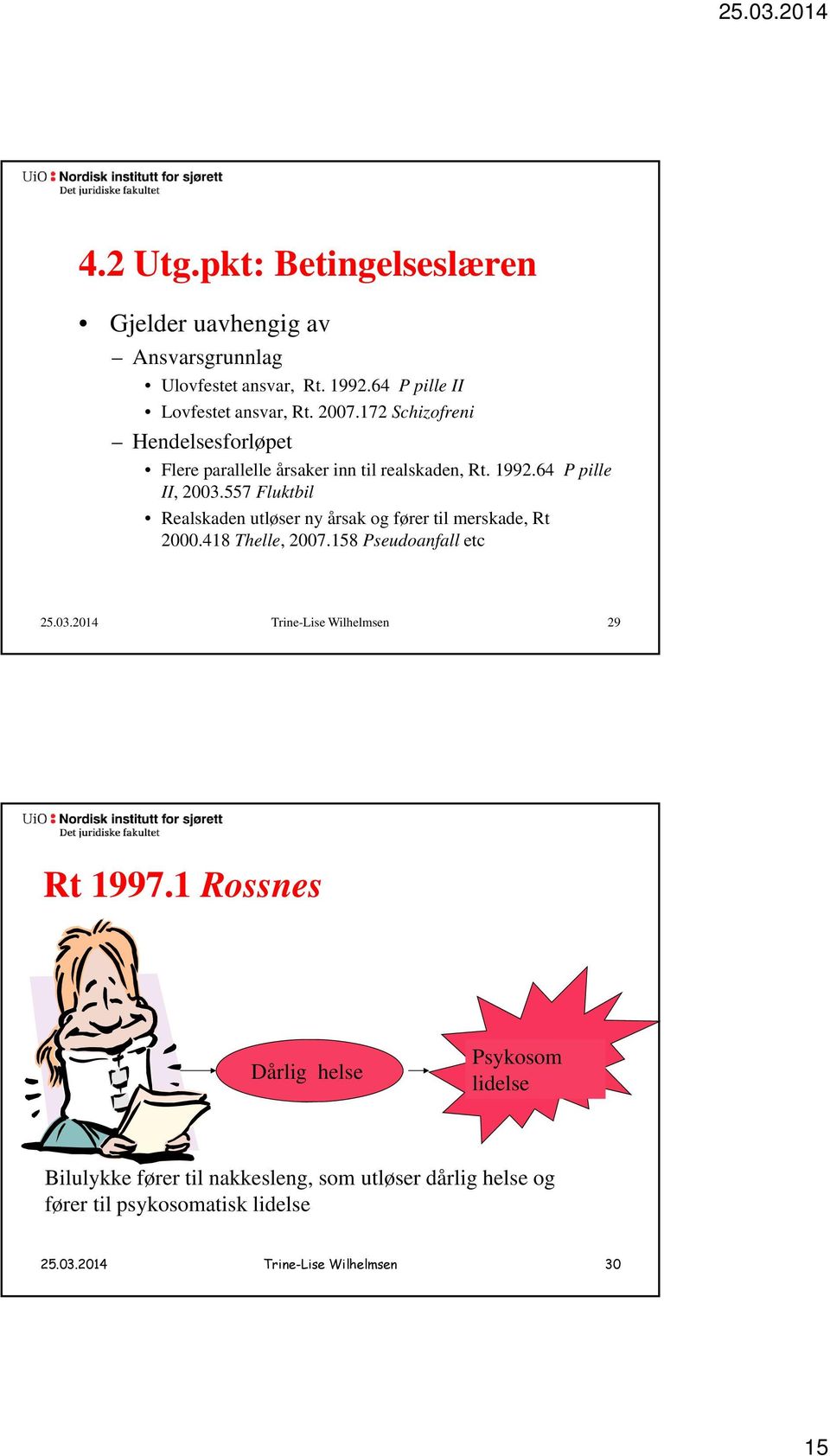 557 Fluktbil Realskaden utløser ny årsak og fører til merskade, Rt 2000.418 Thelle, 2007.158 Pseudoanfall etc 25.03.