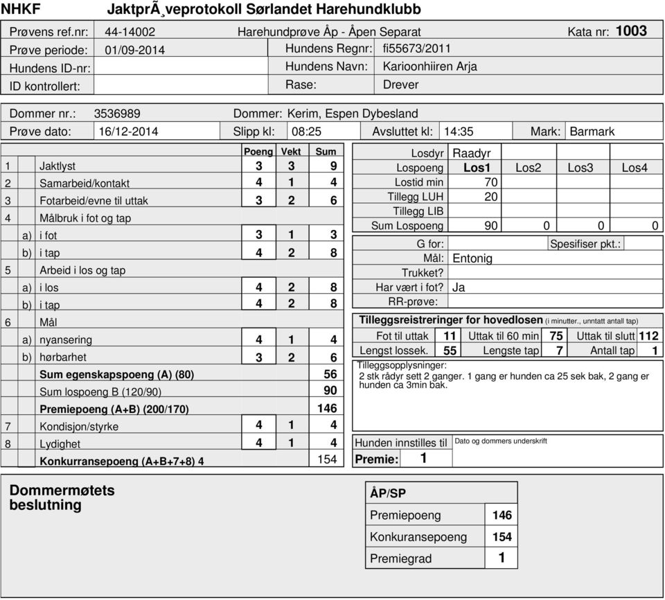 70 3 6 Tillegg LUH 0 Sum Lospoeng 90 0 0 0 3 3 4 8 4 8 Har vært i fot? Ja 4 8 RR-prøve: 4 4 Fot til uttak Uttak til 60 min 75 Uttak til slutt Lengst lossek.