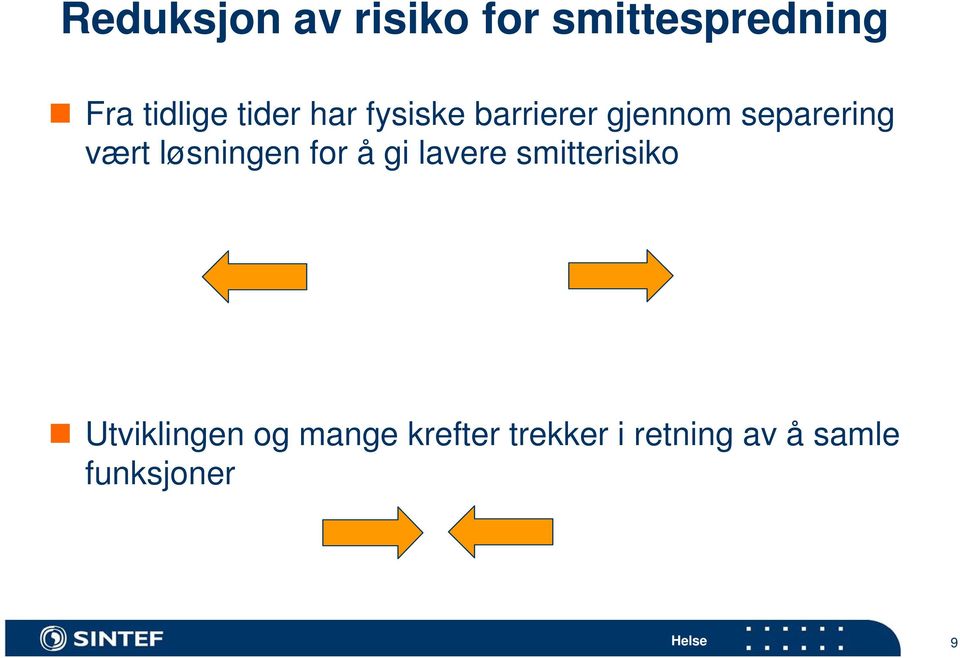 løsningen for å gi lavere smitterisiko Utviklingen og