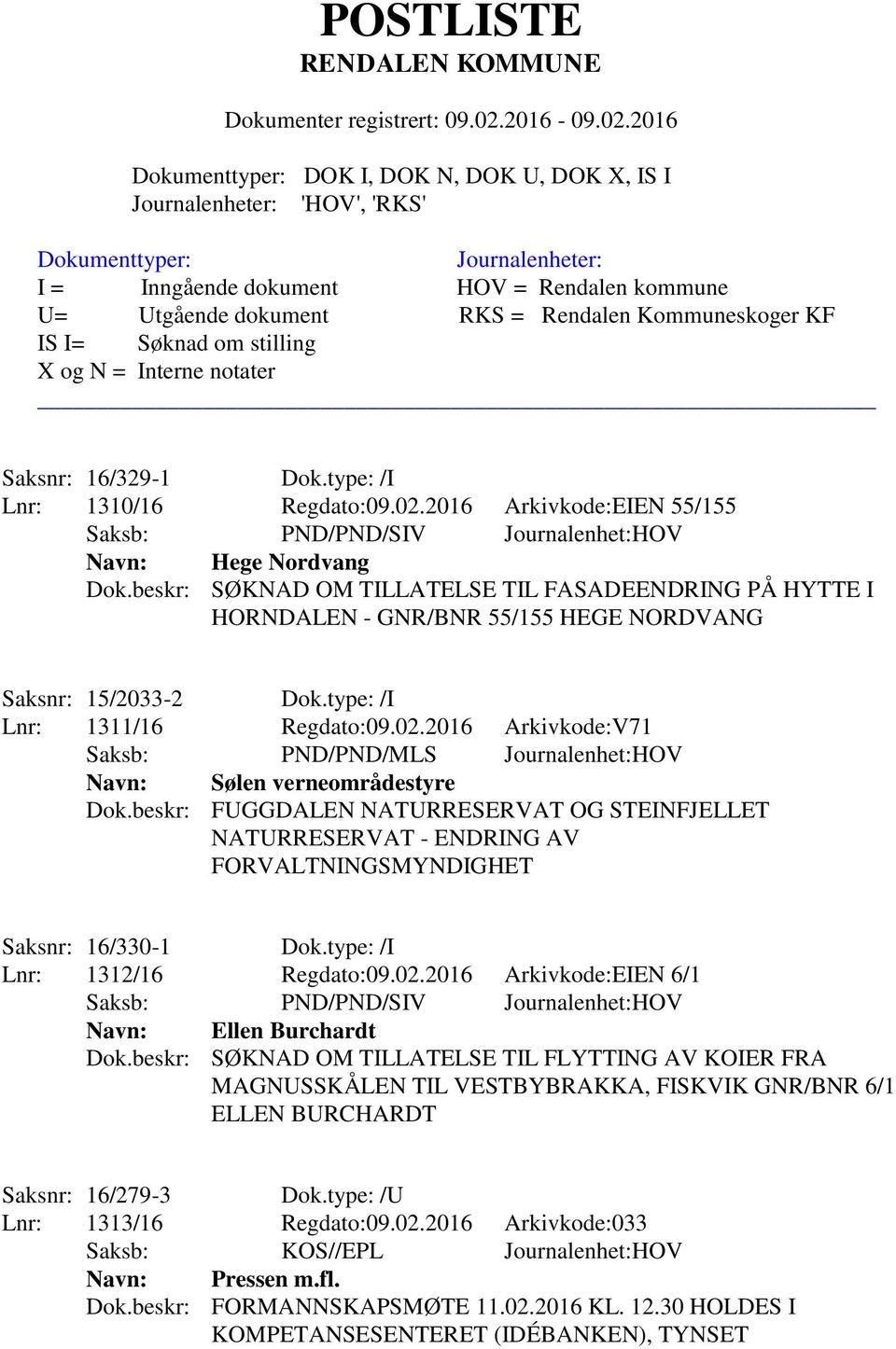 2016 Arkivkode:V71 Saksb: PND/PND/MLS Journalenhet:HOV Navn: Sølen verneområdestyre Dok.