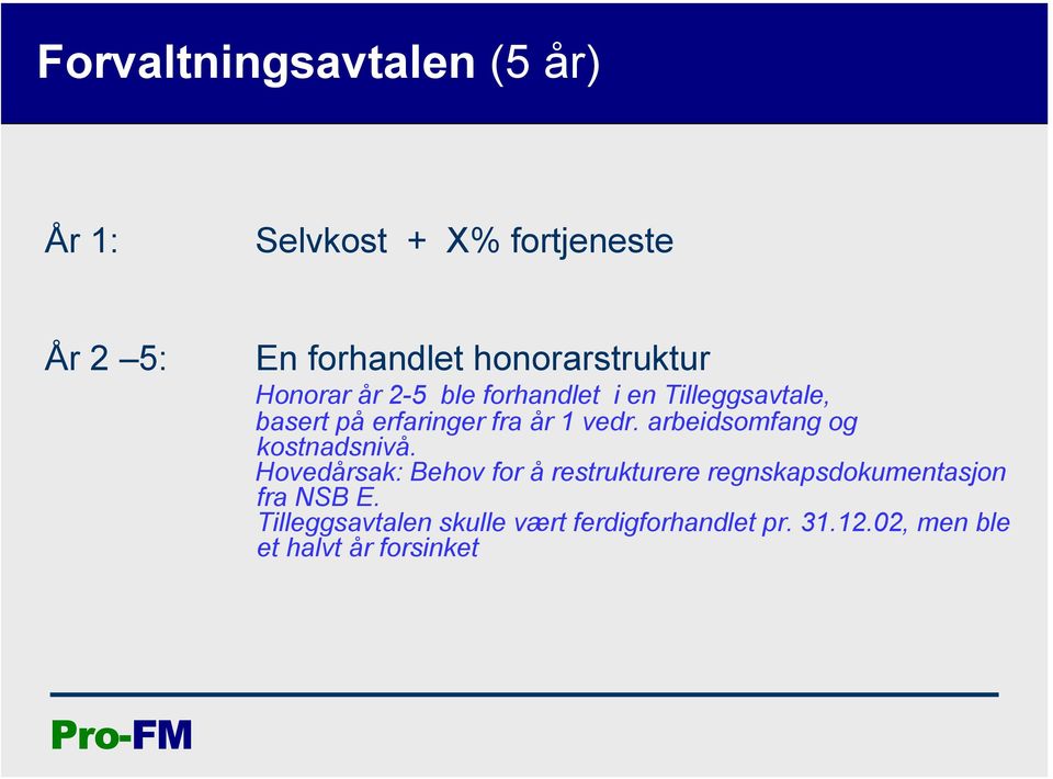 år 1 vedr. arbeidsomfang og kostnadsnivå.