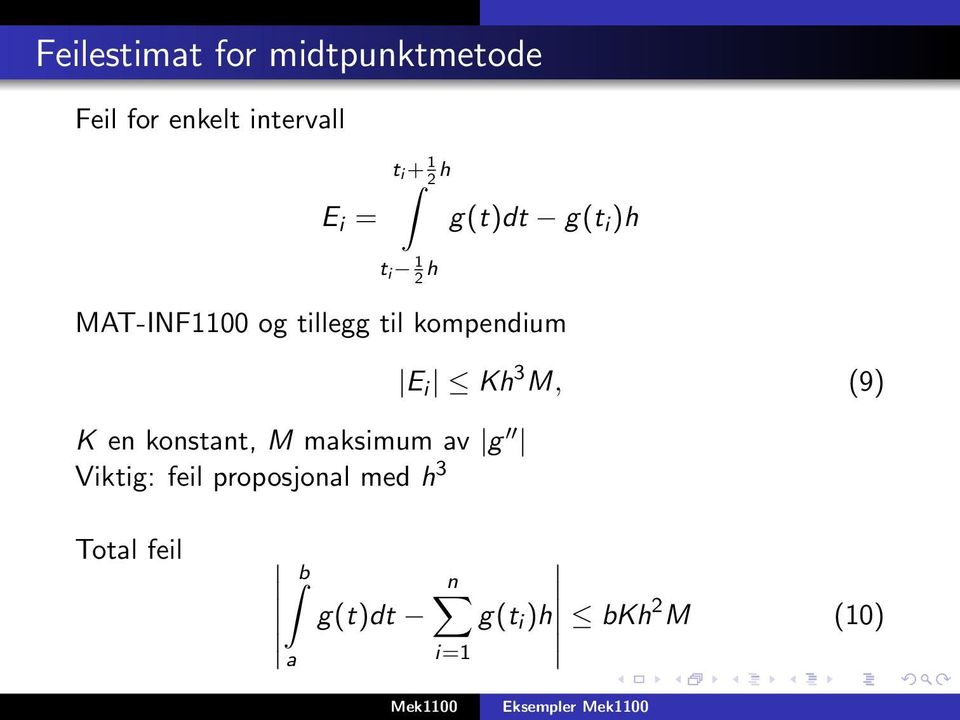 kompendium K en konstant, M maksimum av g Viktig: feil proposjonal