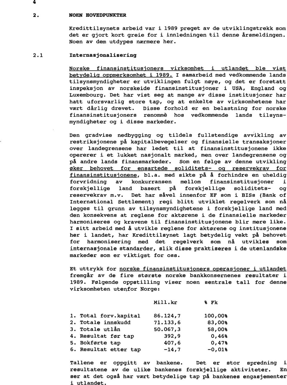 I samarbeid med vedkommende lands tilsynsmyndigheter er utviklingen fulgt naye, og det er foretatt inspeksjon av norskeide finansinstitusjoner i USA, England og Luxembourg.