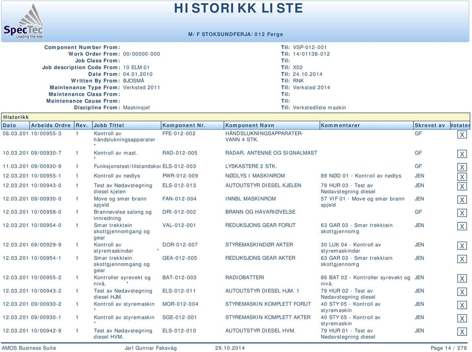 03.201 09/00930-0 1 Move og smør brann FAN-012-004 INNBL MASKINROM 57 VIF 01 - Move og smør brann spjeld spjeld 12.03.201 10/00958-0 1 Brannøvelse salong og DRI-012-002 BRANN OG HAVARIØVELSE innredning 12.