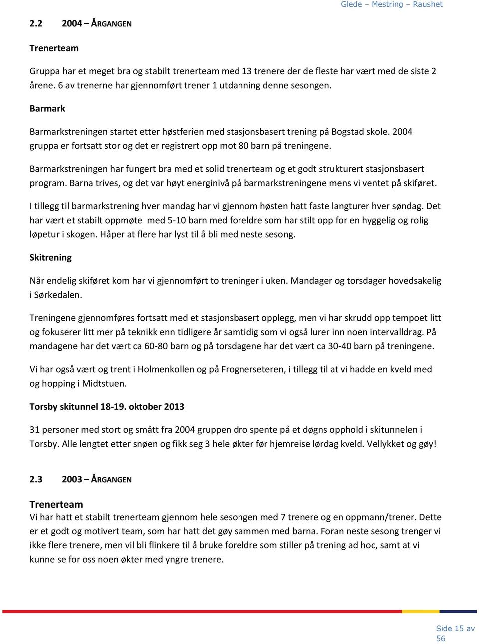 Barmarkstreningen har fungert bra med et solid trenerteam og et godt strukturert stasjonsbasert program. Barna trives, og det var høyt energinivå på barmarkstreningene mens vi ventet på skiføret.