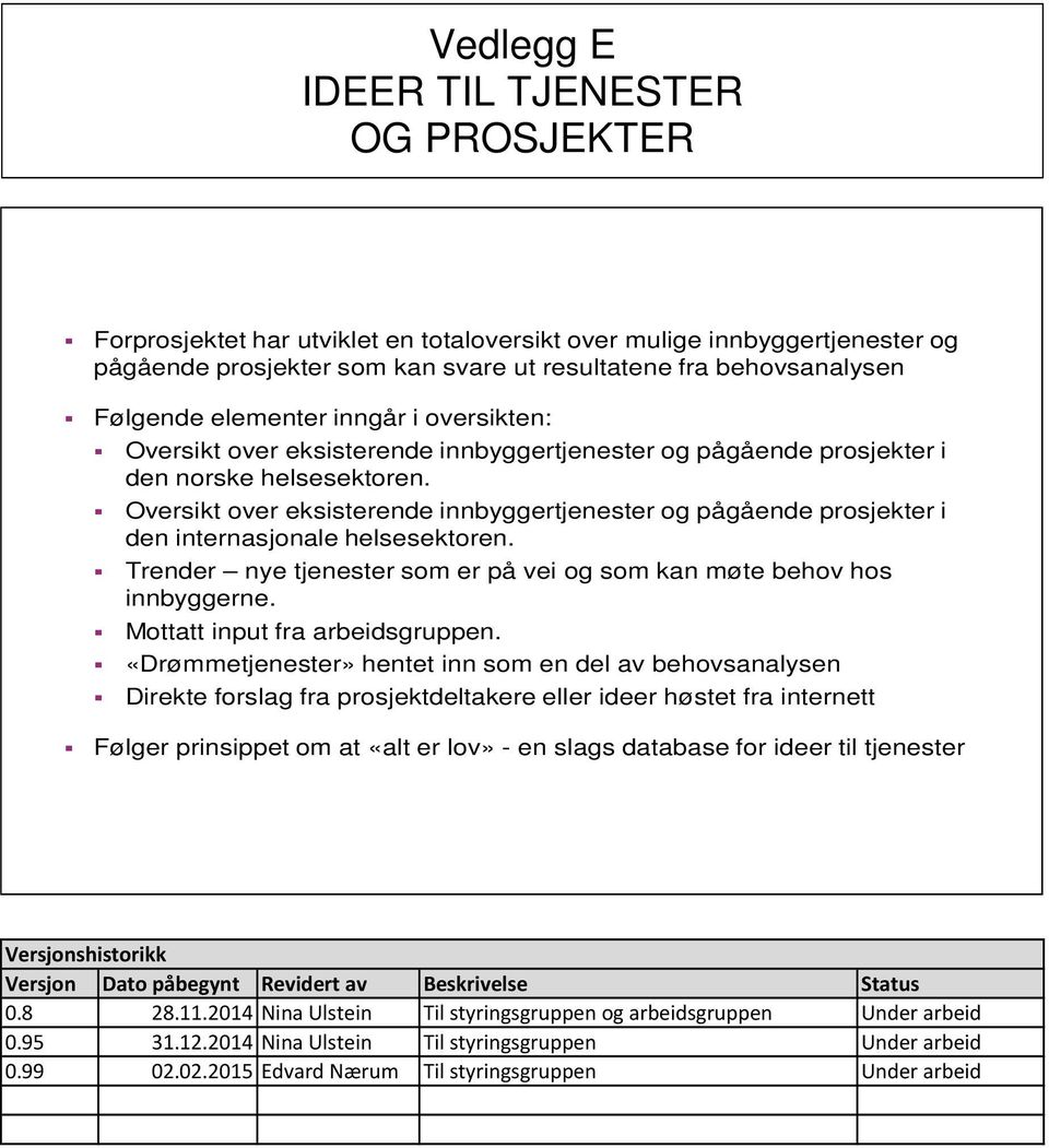 Oversikt over eksisterende innbyggertjenester og pågående prosjekter i den internasjonale helsesektoren. Trender nye tjenester som er på vei og som kan møte behov hos innbyggerne.