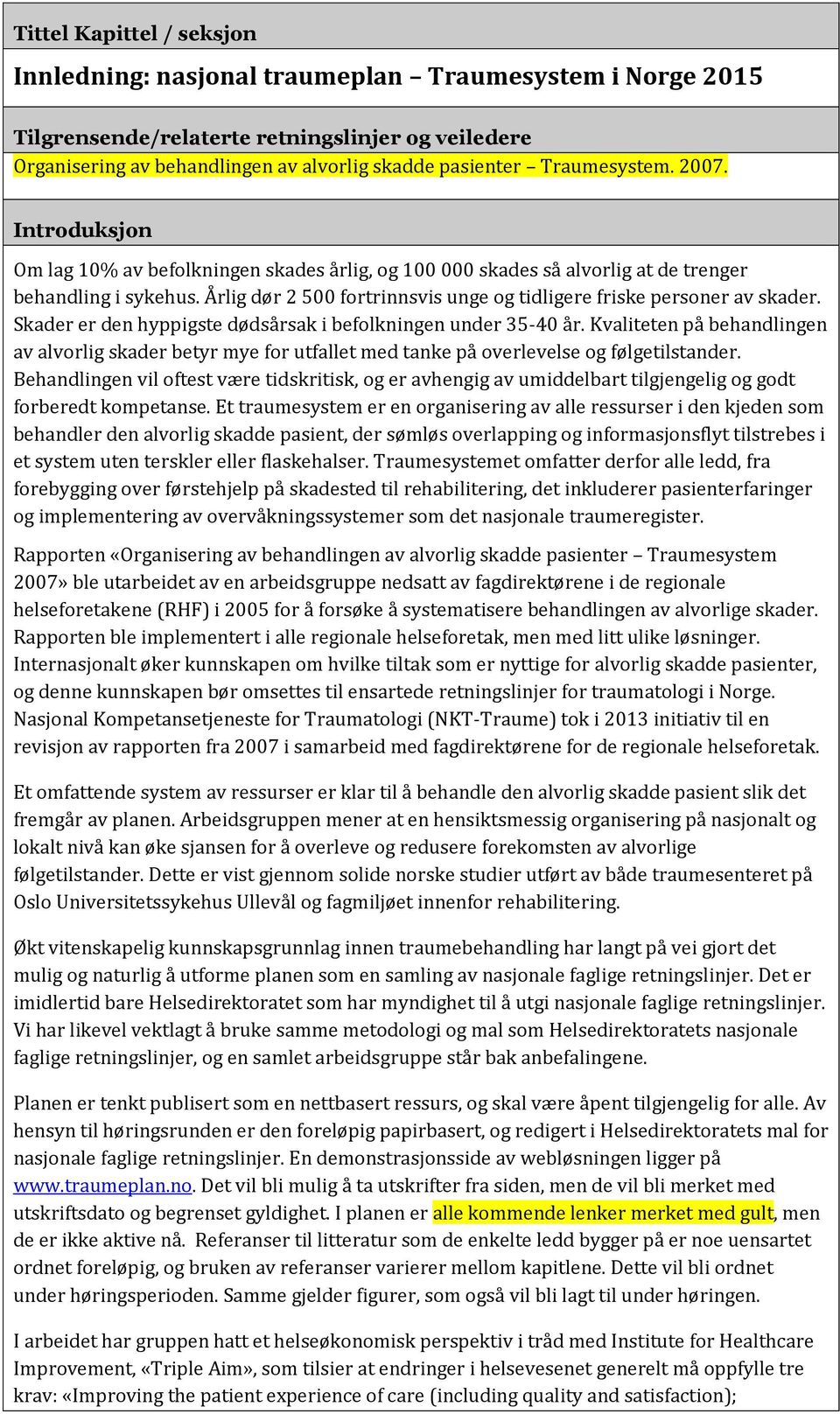 Årlig dør 2 500 fortrinnsvis unge og tidligere friske personer av skader. Skader er den hyppigste dødsårsak i befolkningen under 35-40 år.