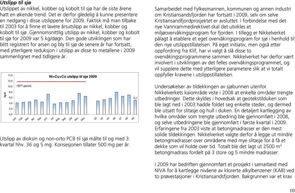 Den gode utviklingen som har blitt registrert for arsen og bly til sjø de senere år har fortsatt, med ytterligere reduksjon i utslipp av disse to metallene i 2009 sammenlignet med tidligere år.