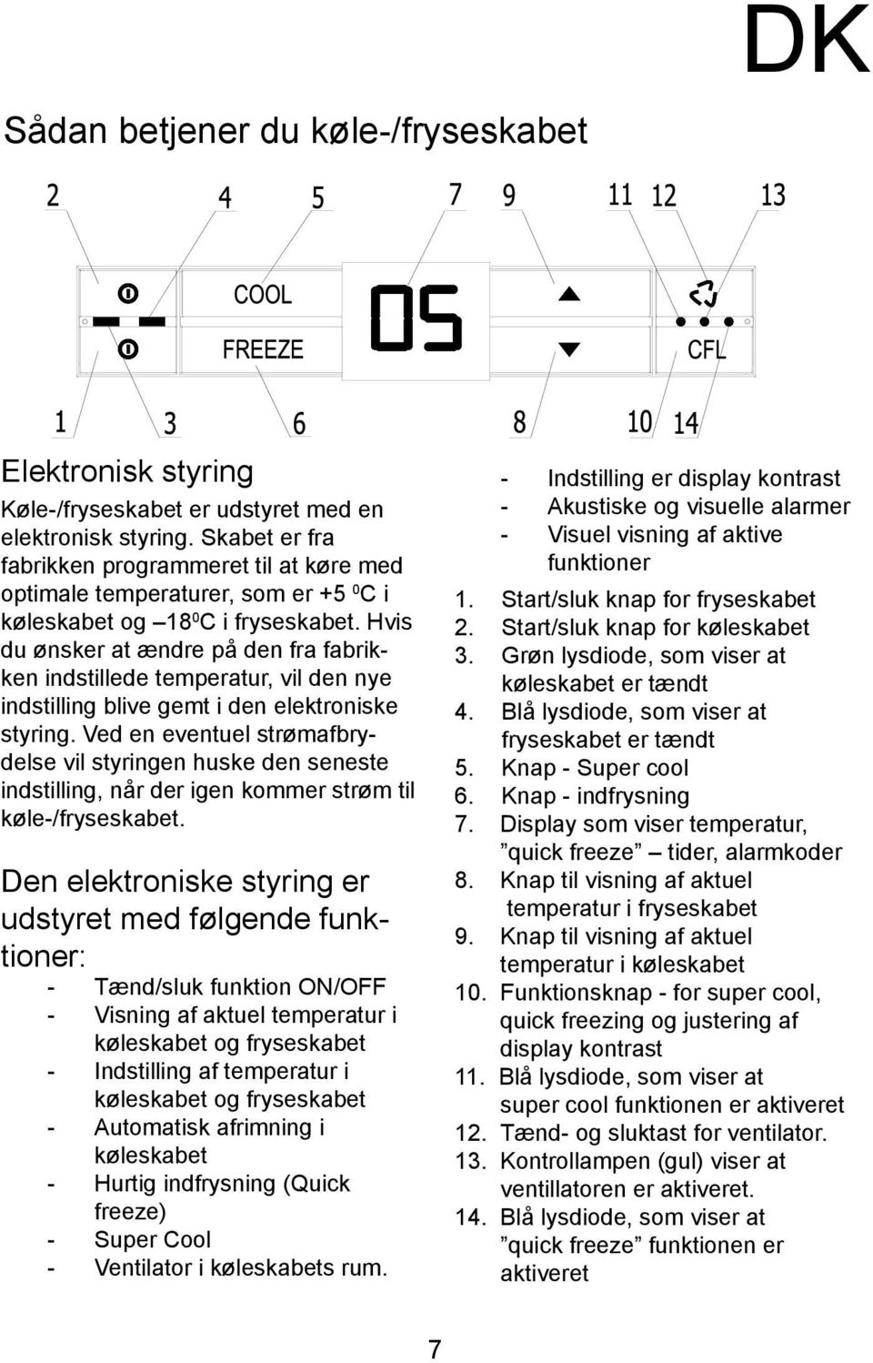 Hvis du ønsker at ændre på den fra fabrikken indstillede temperatur, vil den nye indstilling blive gemt i den elektroniske styring.