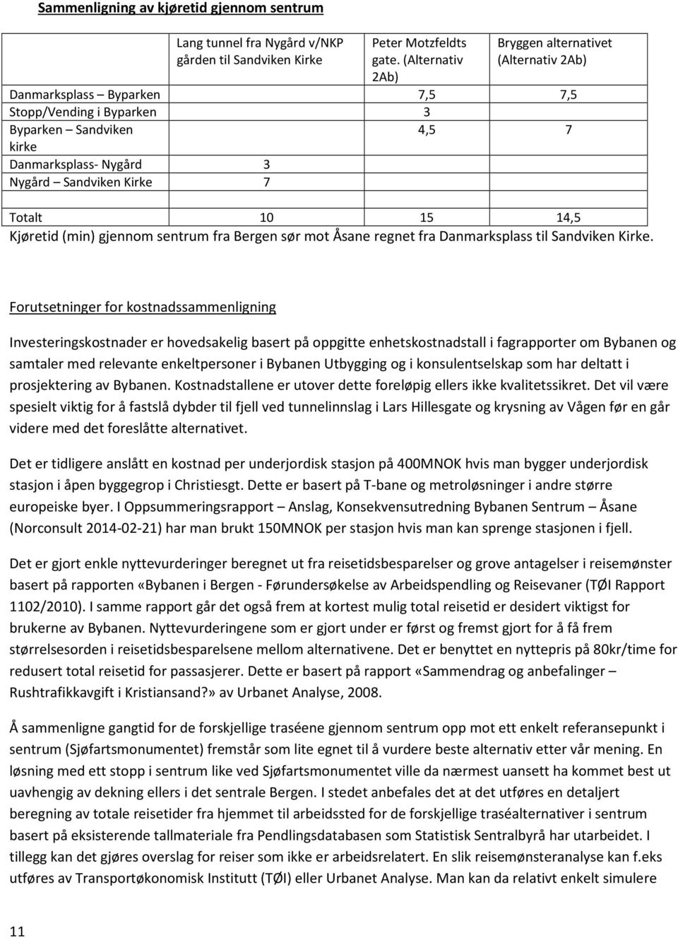 10 15 14,5 Kjøretid (min) gjennom sentrum fra Bergen sør mot Åsane regnet fra Danmarksplass til Sandviken Kirke.