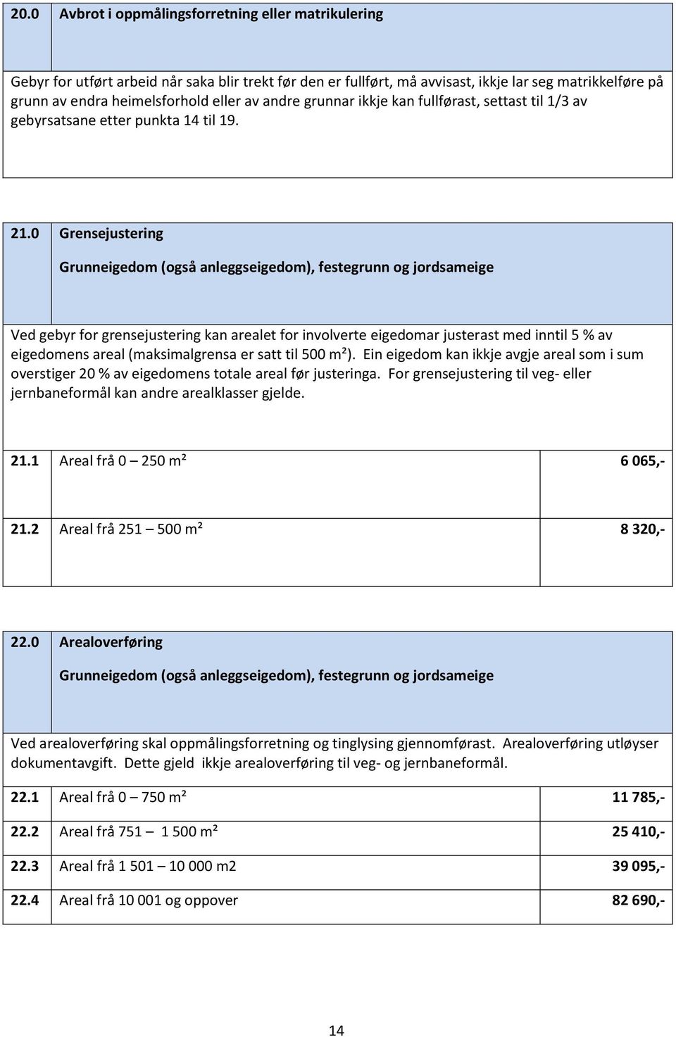 0 Grensejustering Grunneigedom (også anleggseigedom), festegrunn og jordsameige Ved gebyr for grensejustering kan arealet for involverte eigedomar justerast med inntil 5 % av eigedomens areal