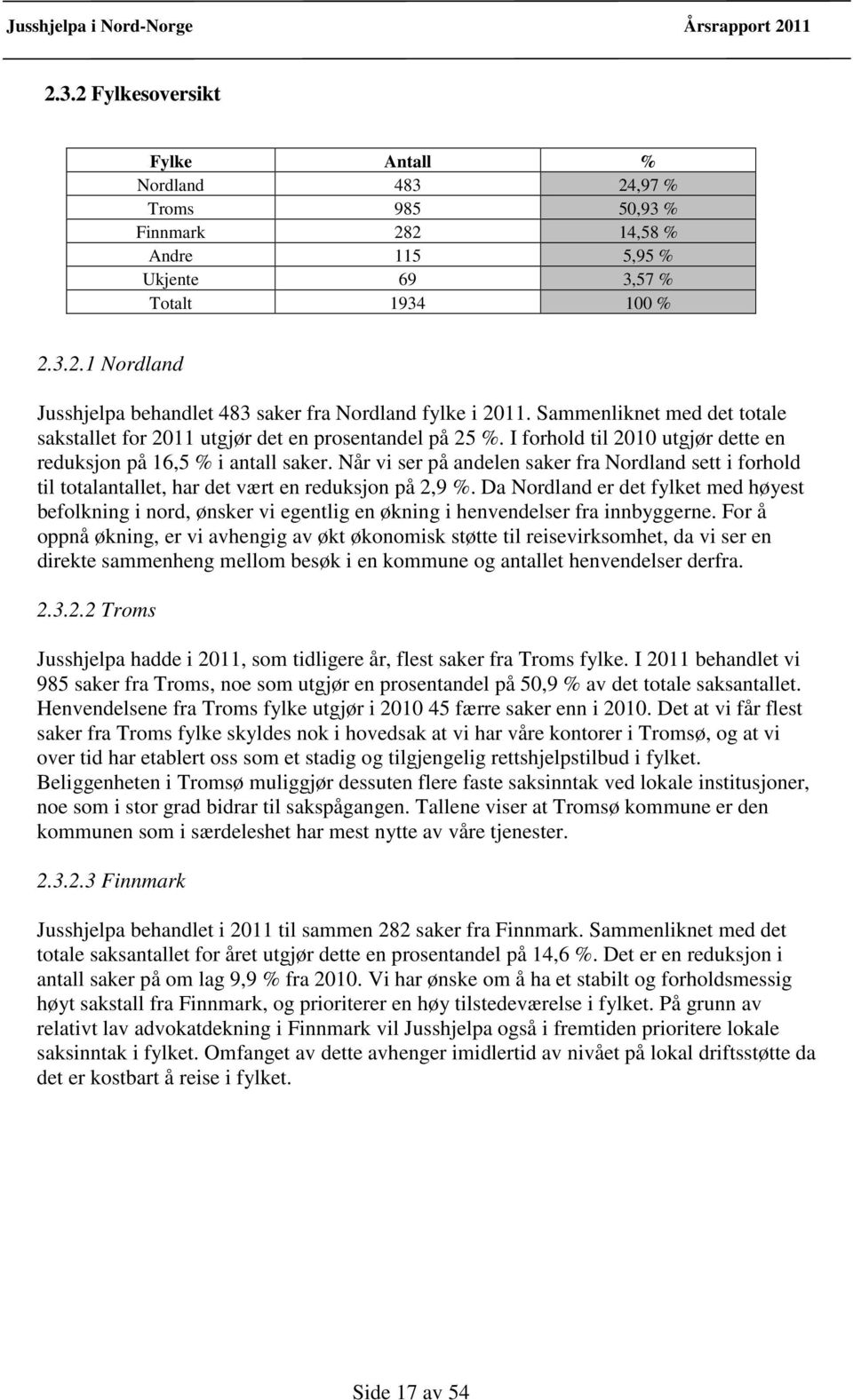 Når vi ser på andelen saker fra Nordland sett i forhold til totalantallet, har det vært en reduksjon på 2,9 %.