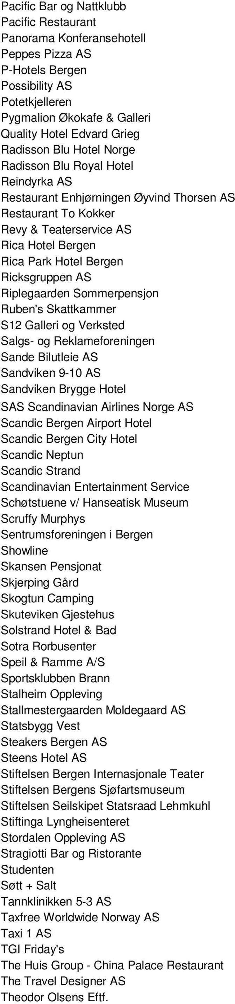 Riplegaarden Sommerpensjon Ruben's Skattkammer S12 Galleri og Verksted Salgs- og Reklameforeningen Sande Bilutleie AS Sandviken 9-10 AS Sandviken Brygge Hotel SAS Scandinavian Airlines Norge AS