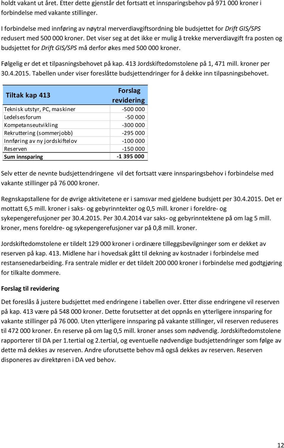 Det viser seg at det ikke er mulig å trekke merverdiavgift fra posten og budsjettet for Drift GIS/SPS må derfor økes med 500 000 kroner. Følgelig er det et tilpasningsbehovet på kap.