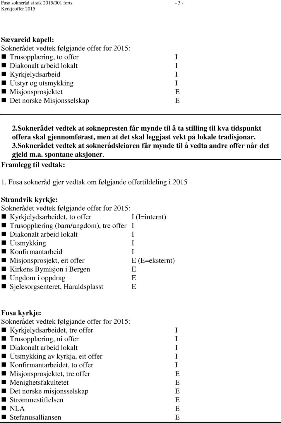 Soknerådet vedtek at soknepresten får mynde til å ta stilling til kva tidspunkt offera skal gjennomførast, men at det skal leggjast vekt på lokale tradisjonar. 3.