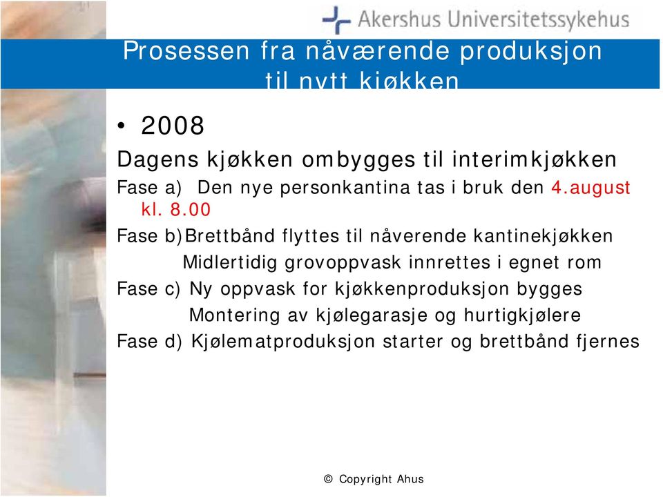 00 Fase b)brettbånd flyttes til nåverende kantinekjøkken Midlertidig grovoppvask innrettes i egnet rom