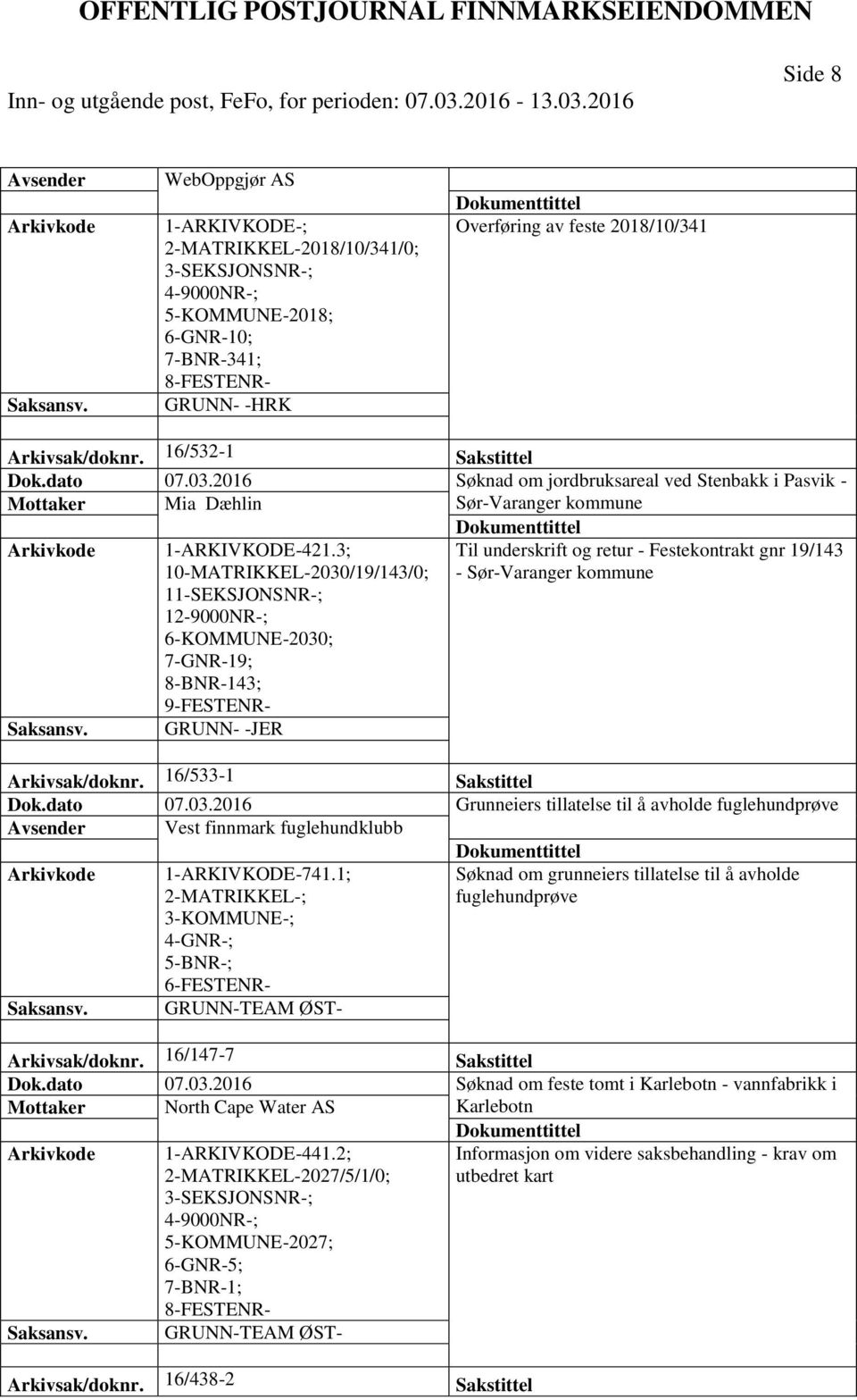 3; 10-MATRIKKEL-2030/19/143/0; Til underskrift og retur - Festekontrakt gnr 19/143 - Sør-Varanger 11-SEKSJONSNR-; 12-9000NR-; 6-KOMMUNE-2030; 7-GNR-19; 8-BNR-143; GRUNN- -JER Arkivsak/doknr.