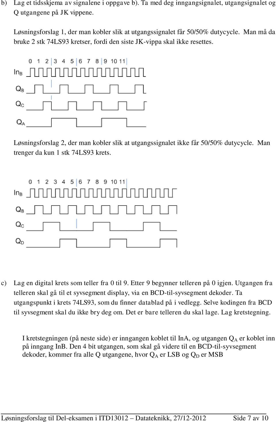 Man trenger da kun 1 stk 74LS93 krets. c) Lag en digital krets som teller fra 0 til 9. Etter 9 begynner telleren på 0 igjen.