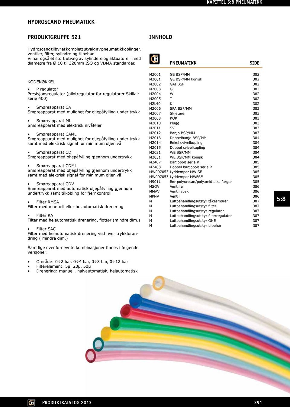 Innhold PNEUMATIKK SIDE KODENØKKEL P regulator Presisjonsregulator (pilotregulator for regulatorer Skillair serie 400) Smøreapparat CA Smøreapparat med mulighet for oljepåfylling under trykk