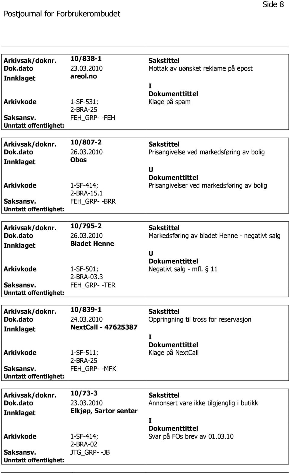 3 Negativt salg - mfl. 11 FEH_GRP- -TER Arkivsak/doknr. 10/839-1 Sakstittel Dok.dato 24.03.