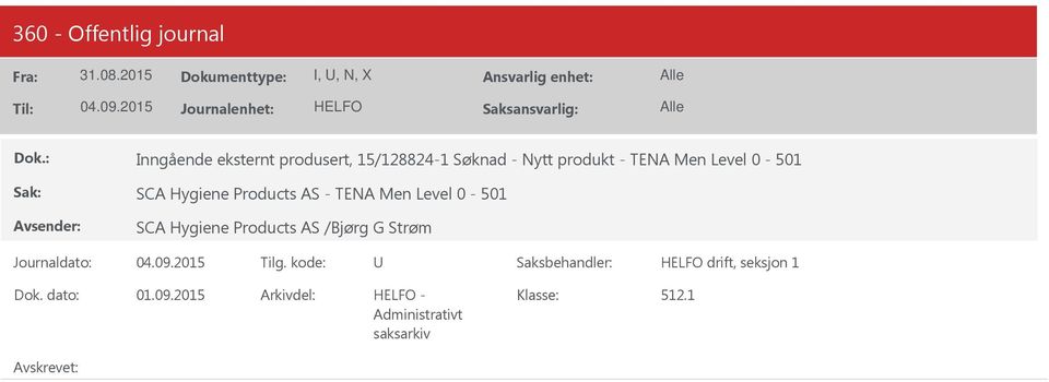 Hygiene Products AS - TENA Men Level 0-501 SCA