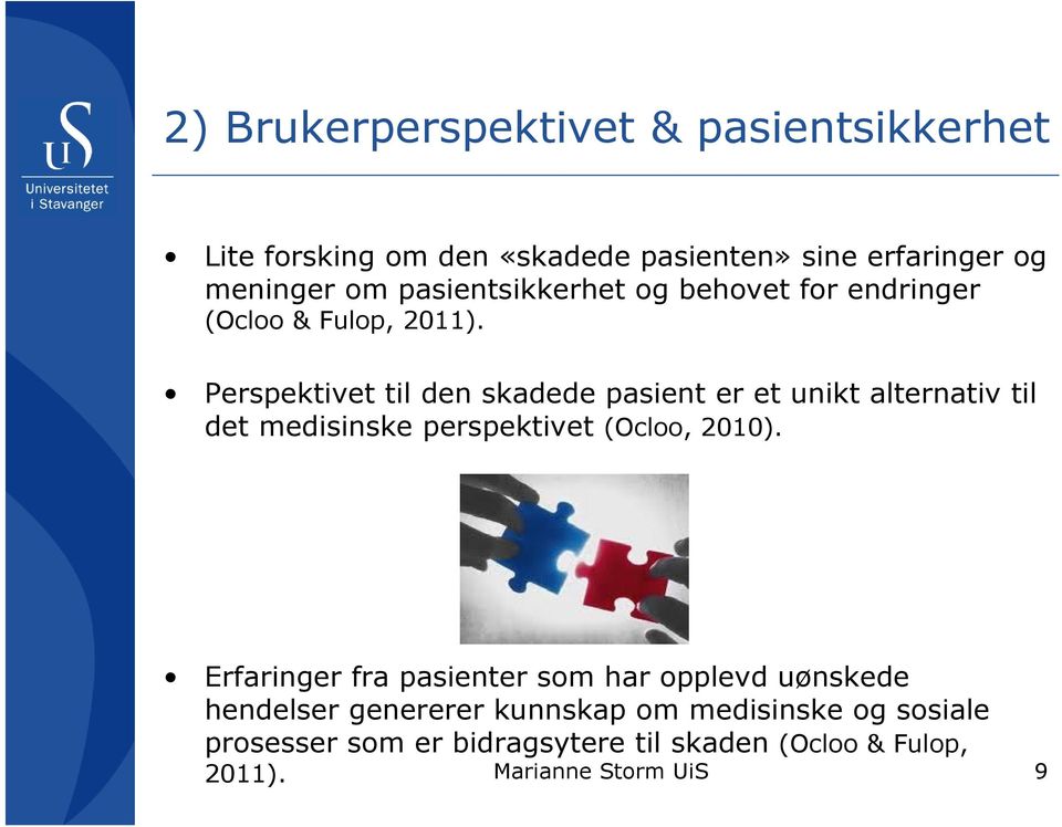 Perspektivet til den skadede pasient er et unikt alternativ til det medisinske perspektivet (Ocloo, 2010).