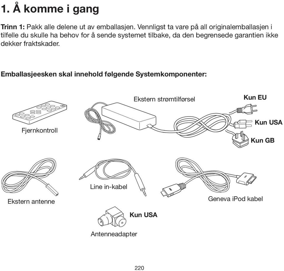 garantien ikke dekker fraktskader.