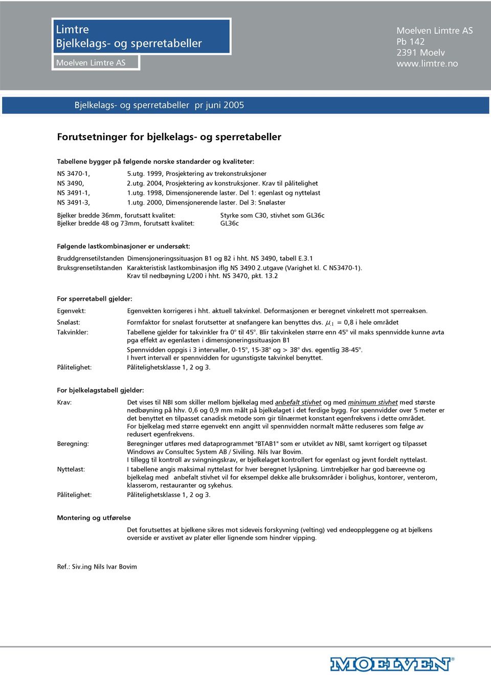 utg. 2000, Dimensjonerende laster.