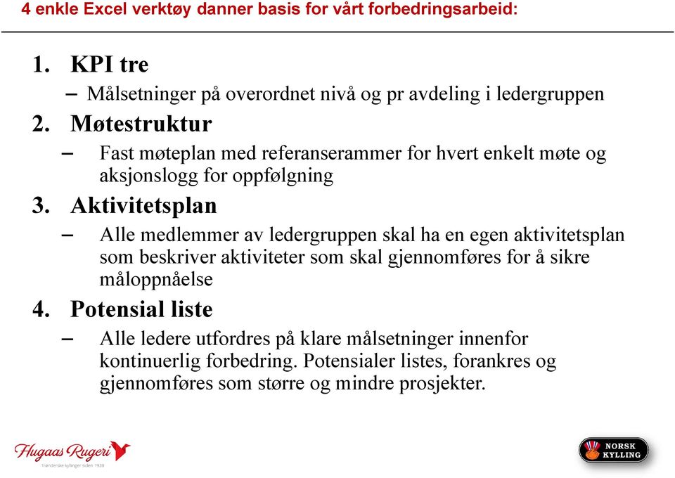 Aktivitetsplan Alle medlemmer av ledergruppen skal ha en egen aktivitetsplan som beskriver aktiviteter som skal gjennomføres for å sikre