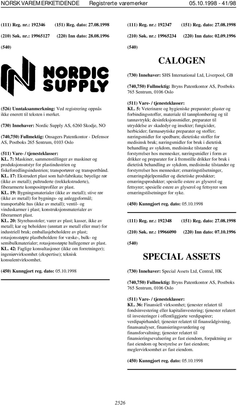 (730) Innehaver: Nordic Supply AS, 6260 Skodje, NO (740,750) Fullmektig: Onsagers Patentkontor - Defensor AS, Postboks 265 Sentrum, 0103 Oslo KL.