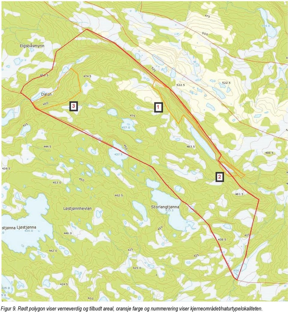 og tilbudt areal, oransje farge