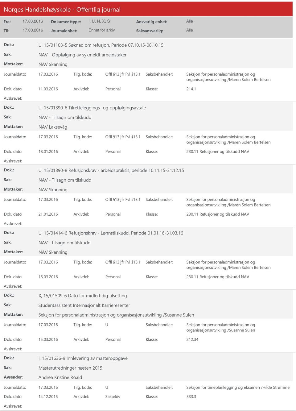 11 Refusjoner og tilskudd NAV, 15/01390-8 Refusjonskrav - arbeidspraksis, periode 10.11.15-31.12.15 NAV - Tilsagn om tilskudd NAV Skanning Dok. dato: 21.01.2016 Arkivdel: Personal 230.