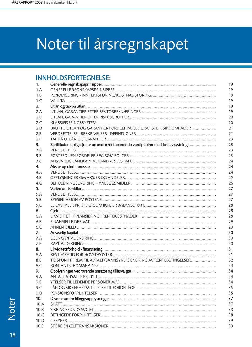 C KLASSIFISERINGSSYSTEM.... 20 2.D BRUTTO UTLÅN OG GARANTIER FORDELT PÅ GEOGRAFISKE RISIKOOMRÅDER... 21 2.E VERDSETTELSE - BESKRIVELSER - DEFINISJONER... 21 2.F TAP PÅ UTLÅN OG GARANTIER... 23 3.