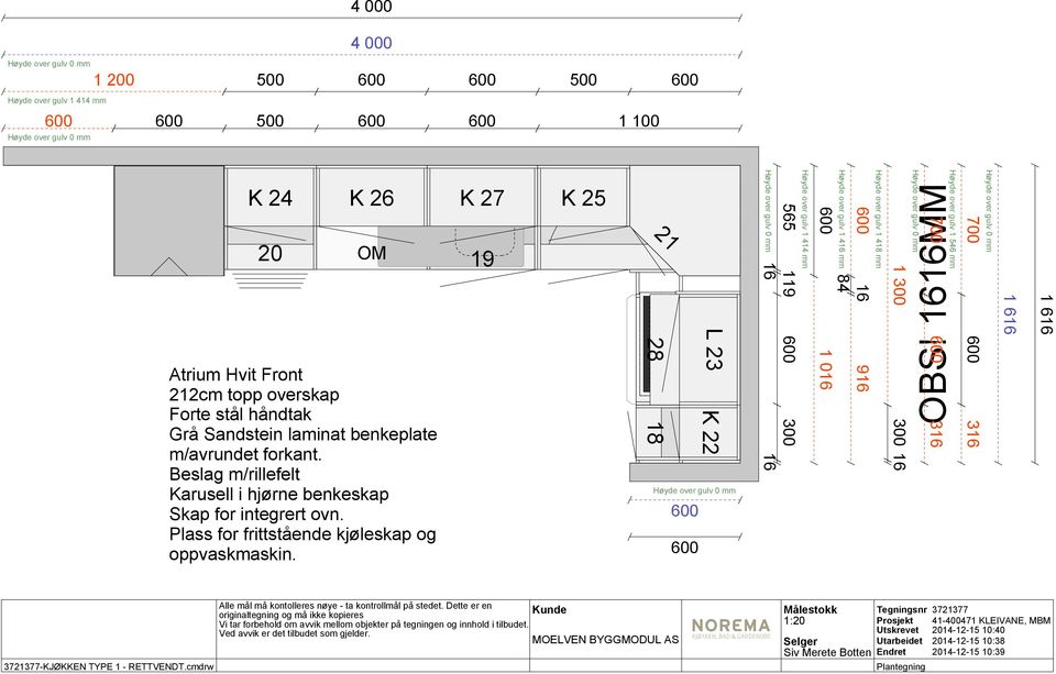 Plass for frittstående kjøleskap og oppvaskmaskin.