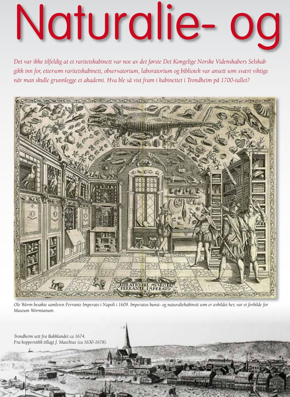 Hva ble så vist fram i kabinettet i Trondheim på 1700-tallet? Ole Worm besøkte samleren Ferrante Imperato i Napoli i 1609.