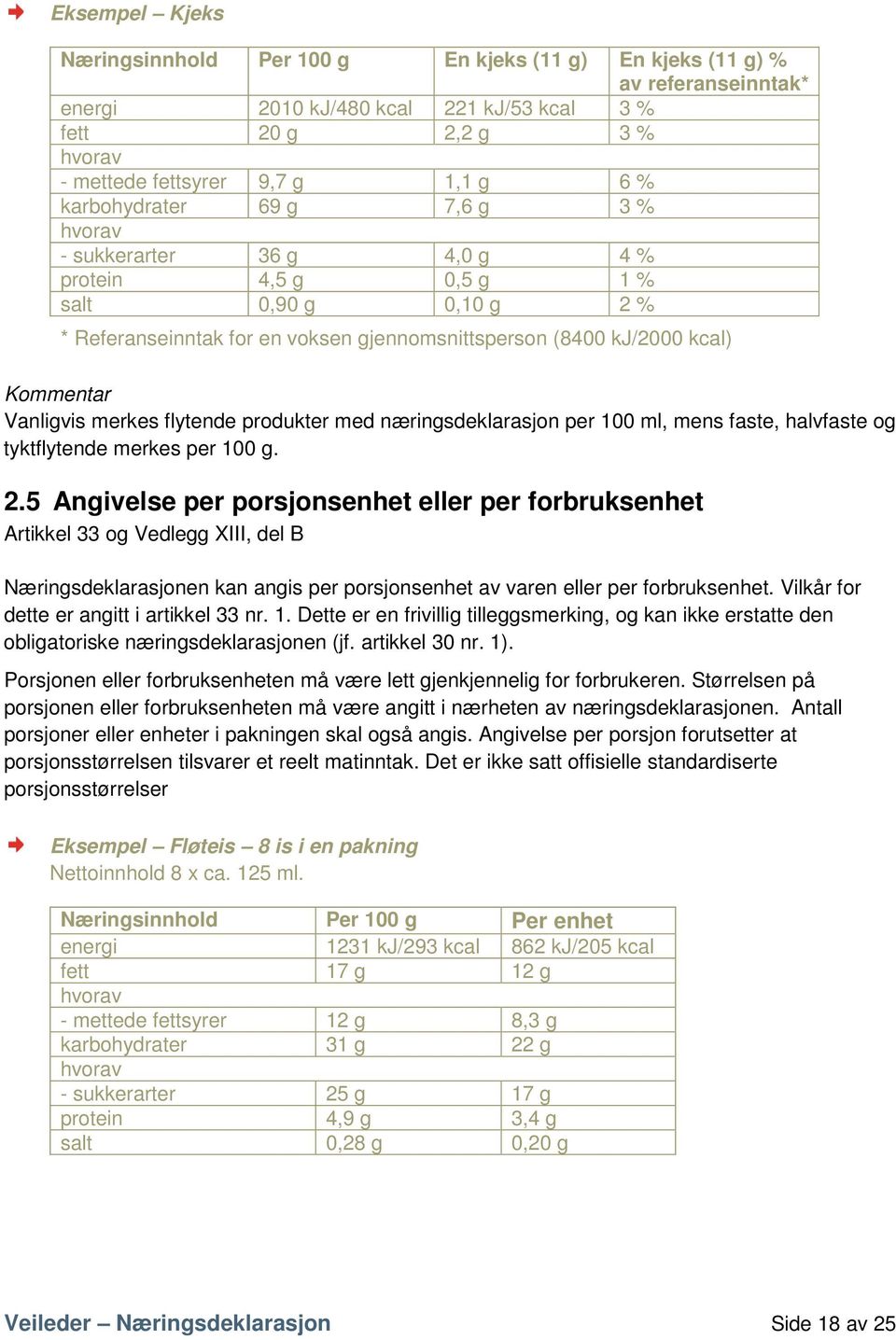 merkes flytende produkter med næringsdeklarasjon per 100 ml, mens faste, halvfaste og tyktflytende merkes per 100 g. 2.