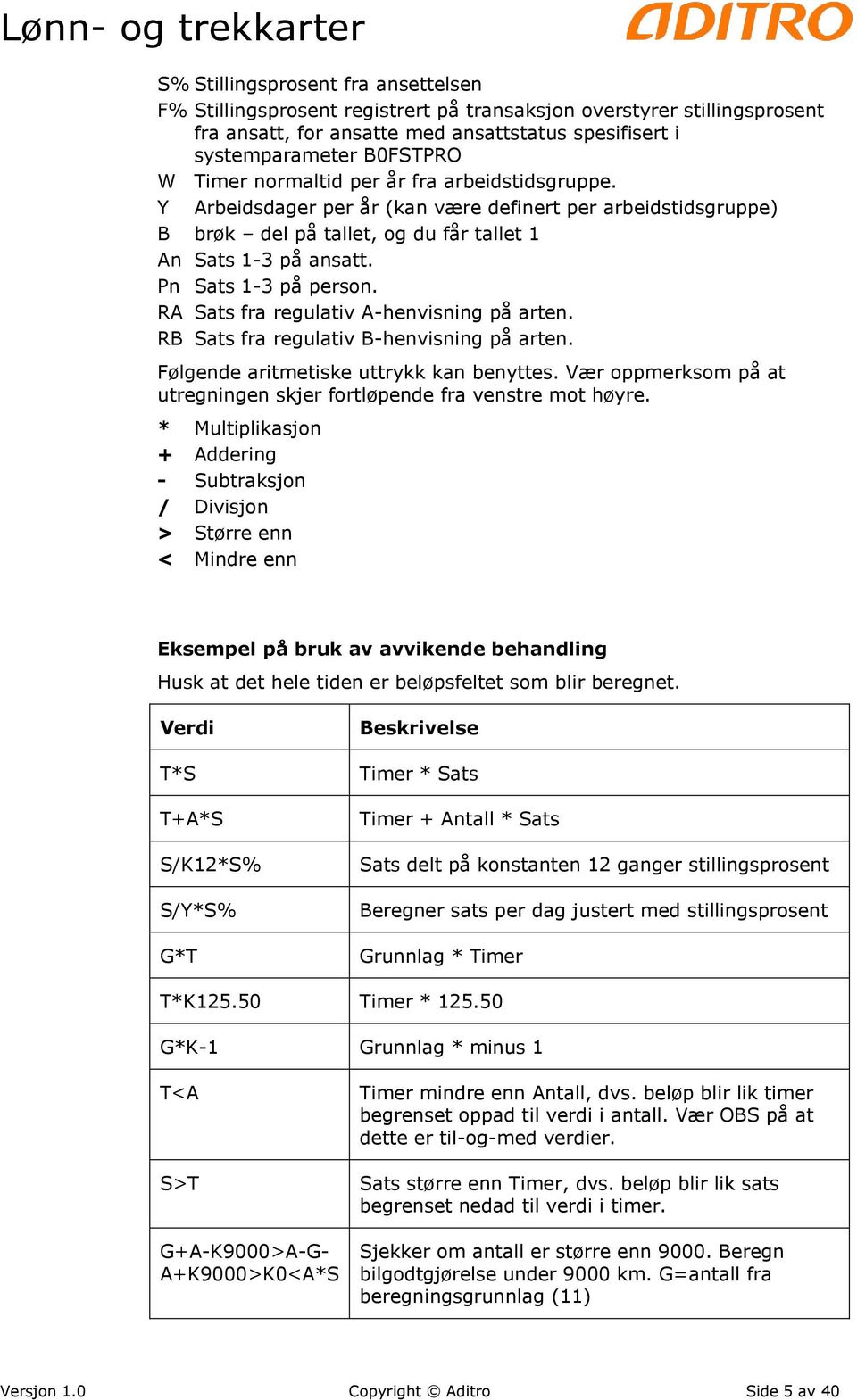 RA Sats fra regulativ A-henvisning på arten. RB Sats fra regulativ B-henvisning på arten. Følgende aritmetiske uttrykk kan benyttes.